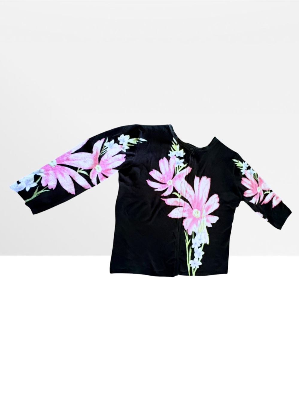 Vintage Elisabeth New York Black Beaded Floral Cardigan Sweater